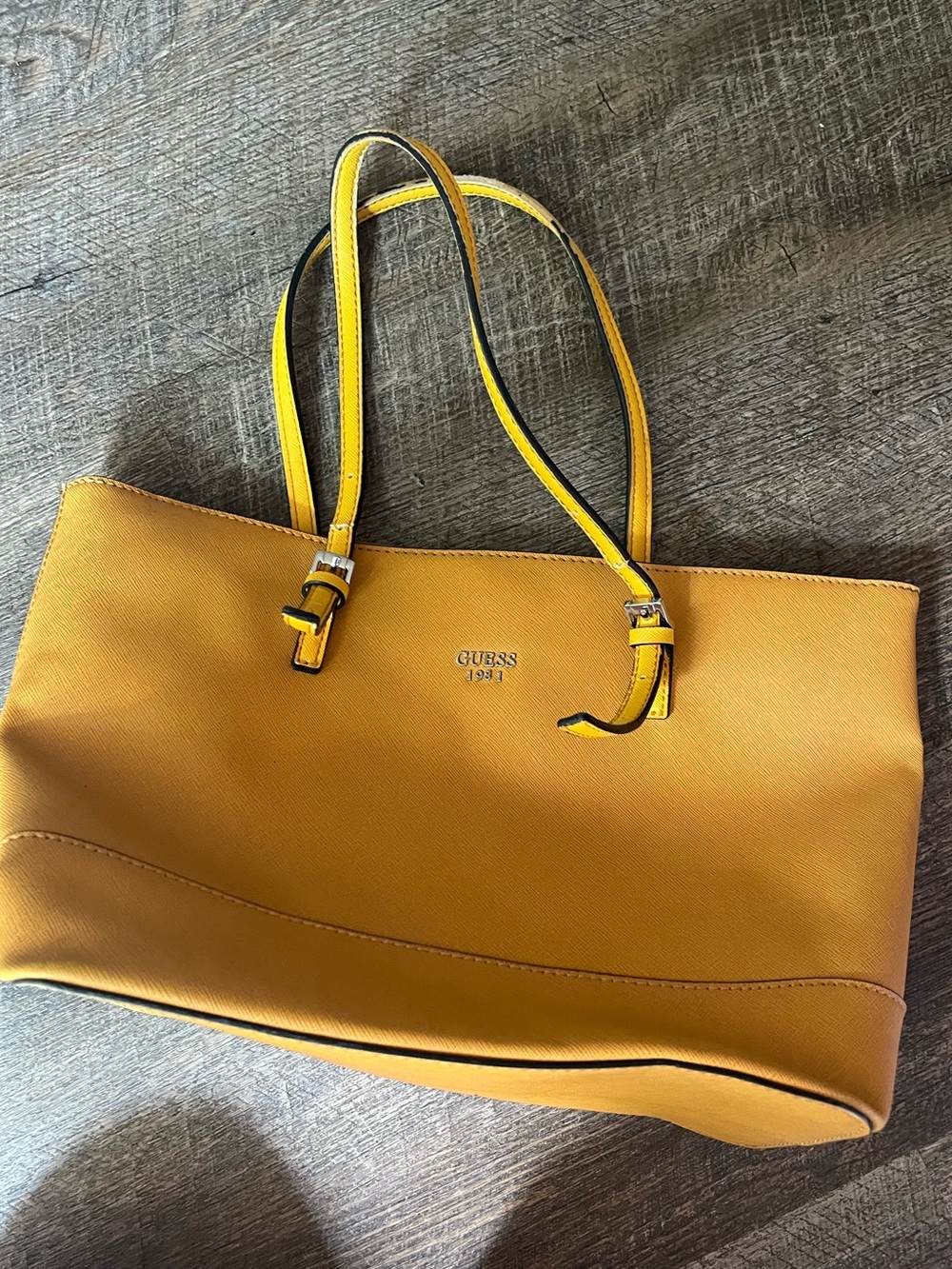 GUESS Yellow Saffiano Tote with Dual Straps